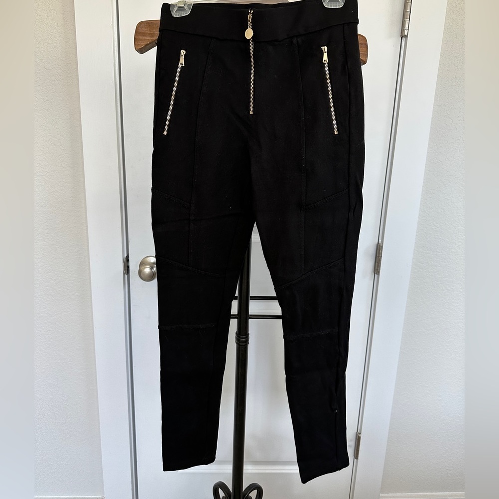 Stretchy Zara Black Gold Zip Trousers